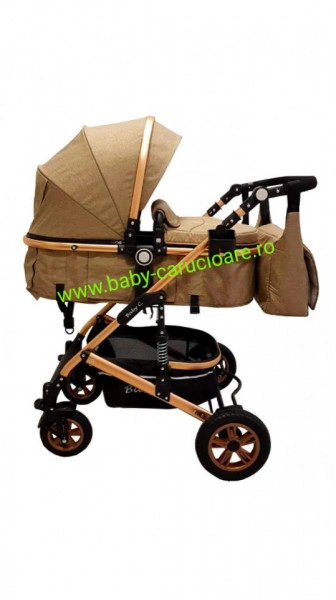 Cărucior nou născut 3 in 1 +geantă multifuncționala +plasă pentru insecte Baby Care 531 Dark Capuccino - Img 2