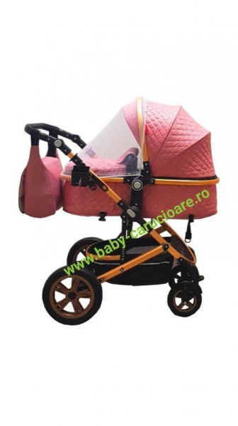 Carucior nou născut 3 in 1+ geantă multifuncționala +plasă pentru insecte Baby Care S 530 Roz Design - Img 3