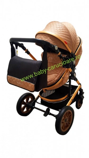 Cărucior nou născut 3 in 1 +geantă multifuncționala+ plasă pentru insecte Baby Care 530 Capuccino Design - Img 5
