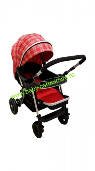 Cărucior nou născut 2 in 1+geanta multifuncționala+plasă pentru insecte Baby Care 511 Roșu Design - Img 5