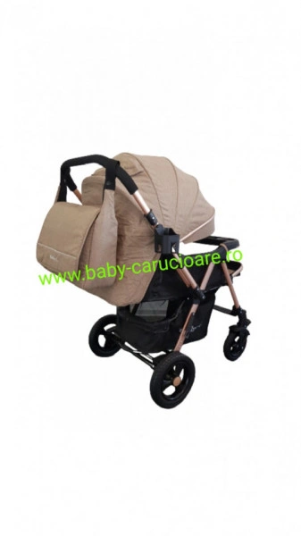 Cărucior nou născut 2 in 1+geanta multifuncționala+plasă pentru insecte Baby Care 511 Capuccino - Img 3