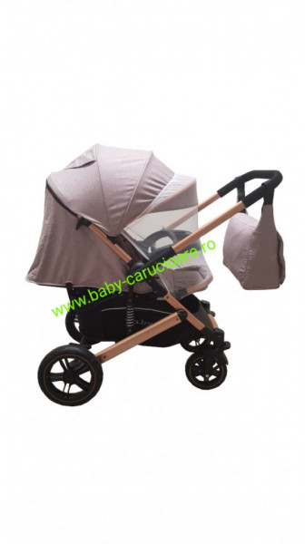 Cărucior nou născut 2 in 1+geantă multifuncționala+plasă pentru insecte Baby Care 512 Beige
