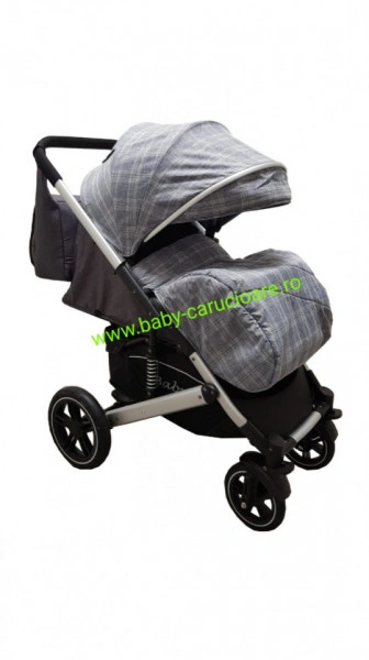 Cărucior nou născut 2 in 1+geantă multifuncționala+plasă pentru insecte Baby Care 512 Grey Design - Img 3