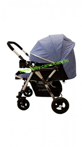 Cărucior nou născut 2 in 1 +plasă pentru insecte Baby Care 511 Albastru Jeans - Img 2