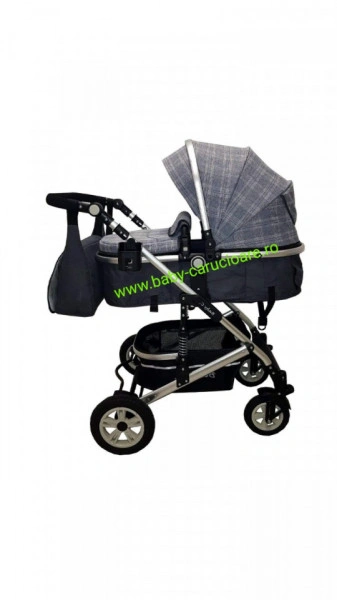 Cărucior nou născut 3 in 1 +geantă multifuncționala+ plasă pentru insecte Baby Care 531 Grey Design - Img 4