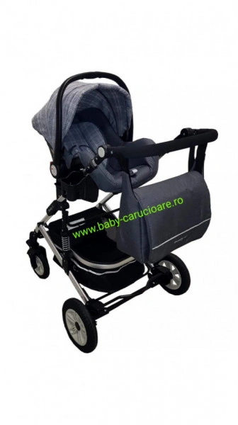 Cărucior nou născut 3 in 1 +geantă multifuncționala+ plasă pentru insecte Baby Care 531 Grey Design - Img 7