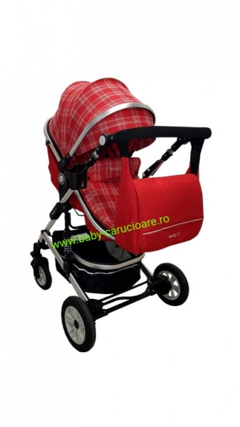 Cărucior nou născut 3 in 1 +geantă multifuncționala+ plasă pentru insecte Baby Care 531 Roșu Design - Img 5