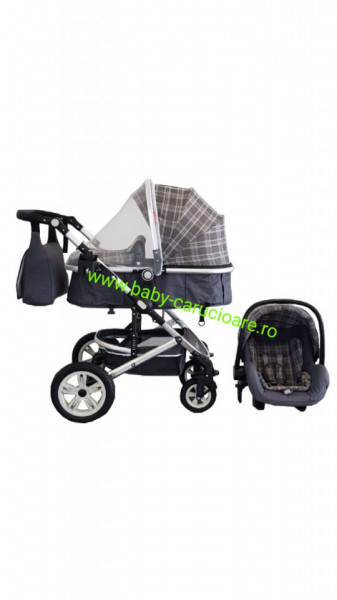 Carucior nou născut 3 in 1+ geantă multifuncționala +plasă pentru insecte Baby Care S 530 Grey Design