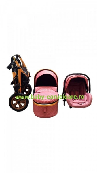 Carucior nou născut 3 in 1+ geantă multifuncționala +plasă pentru insecte Baby Care S 530 Roz Design - Img 4