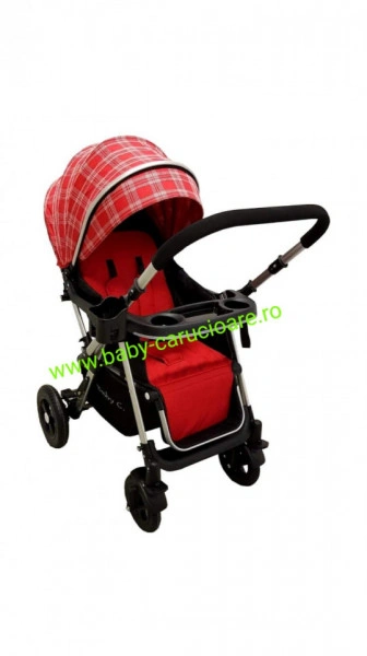 Cărucior nou născut 2 in 1+geanta multifuncționala+plasă pentru insecte Baby Care 511 Roșu Design - Img 6