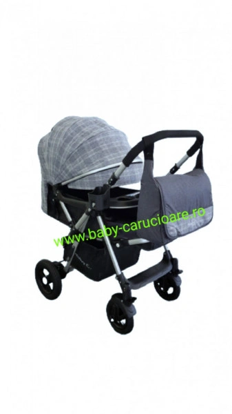 Cărucior nou născut 2 in 1 +geanta multifuncționala+plasă pentru insecte Baby Care 511 Grey Design - Img 2