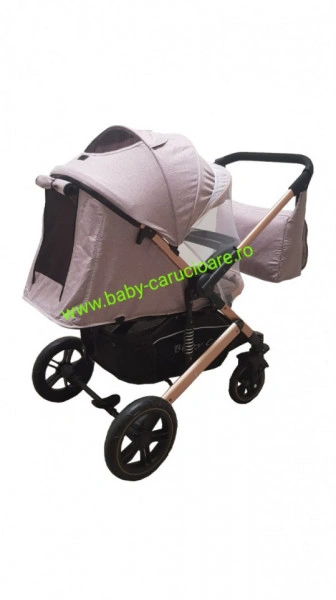 Cărucior nou născut 2 in 1+geantă multifuncționala+plasă pentru insecte Baby Care 512 Beige - Img 5