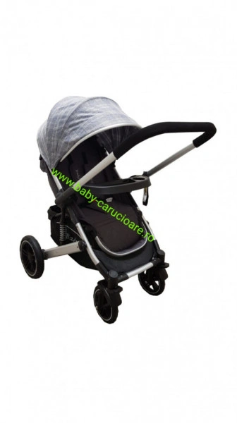 Cărucior nou născut 2 in 1+geantă multifuncționala+plasă pentru insecte Baby Care 512 Grey Design - Img 4
