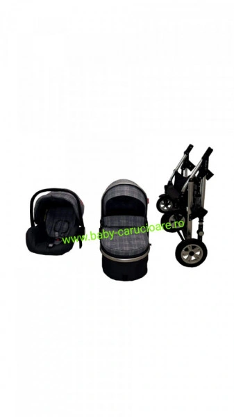 Cărucior nou născut 3 in 1 +geantă multifuncționala+ plasă pentru insecte Baby Care 531 Grey Design - Img 8