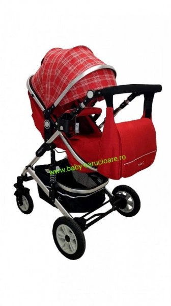 Cărucior nou născut 3 in 1 +geantă multifuncționala+ plasă pentru insecte Baby Care 531 Roșu Design - Img 6
