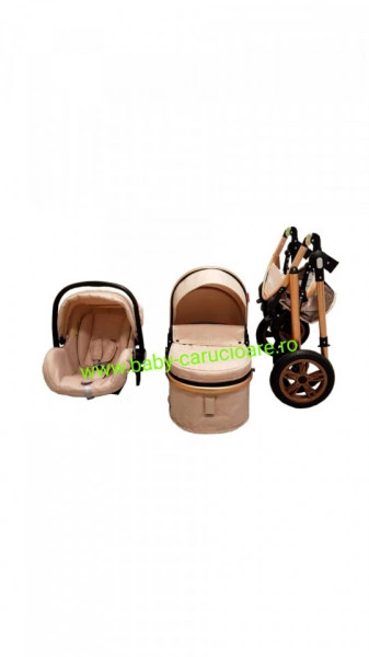 Cărucior nou născut 3 in 1 +geantă multifuncționala+ plasă pentru insecte Baby Care 530 Crem Gold - Img 3