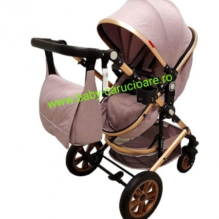 Cărucior nou născut 3 in 1 +geantă multifuncționala+ plasă pentru insecte Baby Care 530 Grey Gold - Img 4