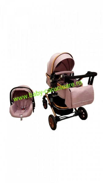 Cărucior nou născut 3 in 1 +geantă multifuncționala +plasă pentru insecte Baby Care 531 Gold Grey - Img 4