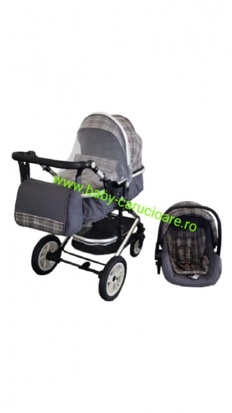Carucior nou născut 3 in 1+ geantă multifuncționala +plasă pentru insecte Baby Care S 530 Grey Design - Img 2