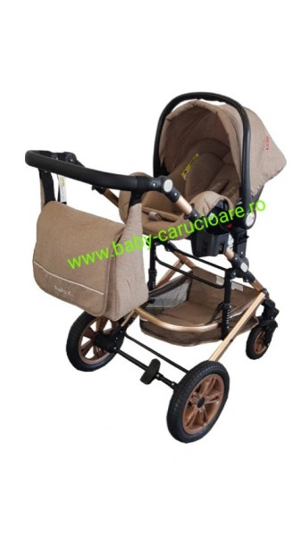 Cărucior nou născut 3 in 1 +geantă multifuncționala +plasă pentru insecte Baby Care S 530 Dark Capuccino - Img 5