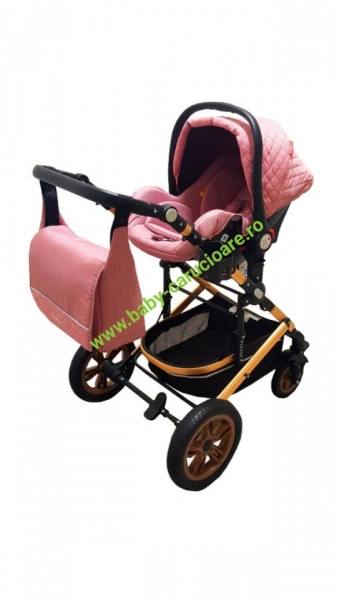 Carucior nou născut 3 in 1+ geantă multifuncționala +plasă pentru insecte Baby Care S 530 Roz Design - Img 5