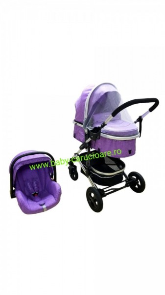 Cărucior nou născut 3 in 1 + plasă pentru insecte Baby Care 531 Purple