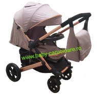 Cărucior nou născut 2 in 1+geantă multifuncționala+plasă pentru insecte Baby Care 512 Beige - Img 6