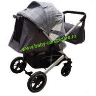 Cărucior nou născut 2 in 1+geantă multifuncționala+plasă pentru insecte Baby Care 512 Grey Design - Img 5