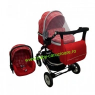 Cărucior nou născut 3 in 1 +geantă multifuncționala+ plasă pentru insecte Baby Care 531 Roșu Design - Img 2