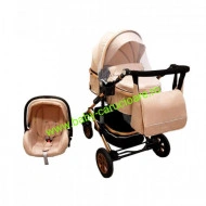 Cărucior nou născut 3 in 1+geantă multifuncționala+plasă pentru insecte Baby Care 531 Gold Crem