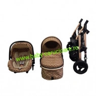 Carucior nou născut 3 in 1 + geantă multifuncționala+plasă pentru insecte Baby Care 531 Capuccino Bambucci - Img 2