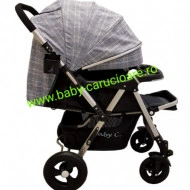 Cărucior nou născut 2 in 1 +geanta multifuncționala+plasă pentru insecte Baby Care 511 Grey Design - Img 4