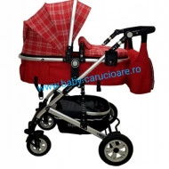 Cărucior nou născut 3 in 1 +geantă multifuncționala+ plasă pentru insecte Baby Care 531 Roșu Design - Img 3