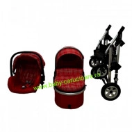 Cărucior nou născut 3 in 1 +geantă multifuncționala+ plasă pentru insecte Baby Care 531 Roșu Design - Img 8