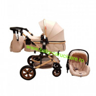 Cărucior nou născut 3 in 1 +geantă multifuncționala+ plasă pentru insecte Baby Care 530 Crem Gold
