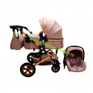Cărucior nou născut 3 in 1 +geantă multifuncționala+ plasă pentru insecte Baby Care 530 Grey Gold - Img 6