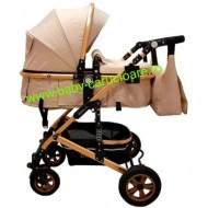 Cărucior nou născut 3 in 1+geantă multifuncționala+plasă pentru insecte Baby Care 531 Gold Crem - Img 2