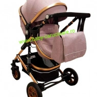 Cărucior nou născut 3 in 1 +geantă multifuncționala +plasă pentru insecte Baby Care 531 Gold Grey - Img 6