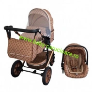 Carucior nou născut 3 in 1 + geantă multifuncționala+plasă pentru insecte Baby Care S 530 Capuccino Bambucci - Img 2
