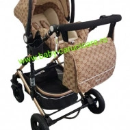 Carucior nou născut 3 in 1 + geantă multifuncționala+plasă pentru insecte Baby Care 531 Capuccino Bambucci - Img 3