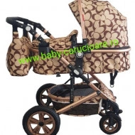 Carucior nou născut 3 in 1 + geantă multifuncționala+plasă pentru insecte Baby Care S 530 Capuccino Fluturași - Img 6