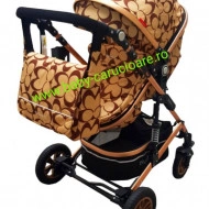 Carucior nou născut 3 in 1 + geantă multifuncționala+plasă pentru insecte Baby Care 531 Capuccino Fluturași - Img 2