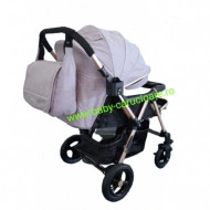Cărucior nou născut 2 in 1+geantă multifuncționala+plasă pentru insecte Baby Care 511 Grey Gold - Img 2