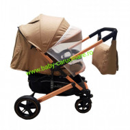 Cărucior nou născut 2 in 1+geantă multifuncționala+plasă pentru insecte Baby Care 512 Dark Capuccino
