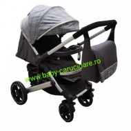 Cărucior nou născut 2 in 1+geantă multifuncționala+plasă pentru insecte Baby Care 512 Grey Design - Img 7