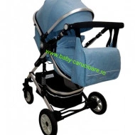 Cărucior nou născut 3 in 1 +geantă multifuncționala+ plasă pentru insecte Baby Care 531 Albastru - Img 5