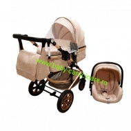 Cărucior nou născut 3 in 1 +geantă multifuncționala+ plasă pentru insecte Baby Care 530 Crem Gold - Img 5