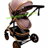 Cărucior nou născut 3 in 1 +geantă multifuncționala +plasă pentru insecte Baby Care 531 Gold Grey - Img 7