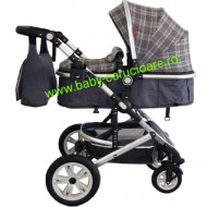 Carucior nou născut 3 in 1+ geantă multifuncționala +plasă pentru insecte Baby Care S 530 Grey Design - Img 5
