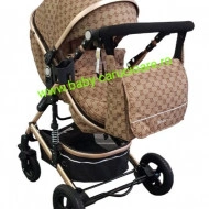 Carucior nou născut 3 in 1 + geantă multifuncționala+plasă pentru insecte Baby Care 531 Capuccino Bambucci - Img 4